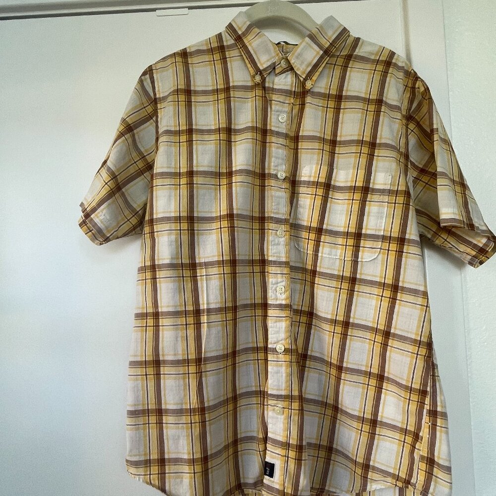 Abercrombie & Fitch Muscle Shirt, Plaid Short-Sleeve‎ Button-Down, Yellow, Large